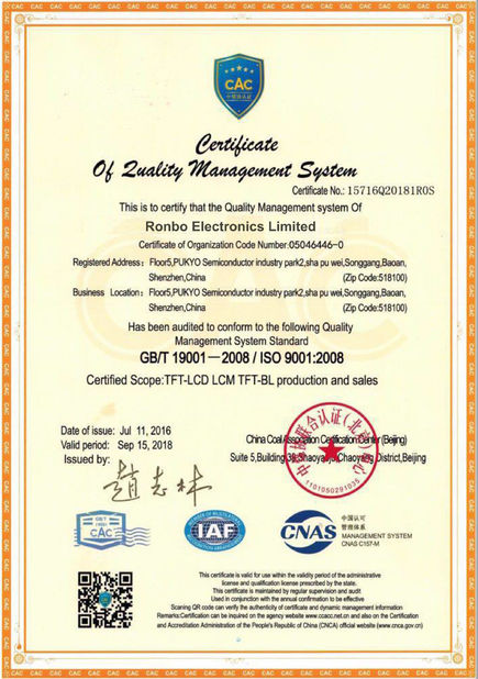 Porcellana RONBO ELECTRONICS LIMITED Certificazioni